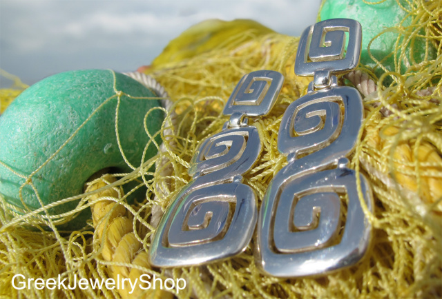 greek key meander earrings with minimalist ancient greek archetype jewellery design