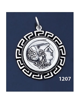 1207 Helmetted Athena Coin Pendant with Greek Key Pattern / Meander (L)