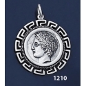 1210 Chalkidian League God Apollo Coin Pendant with Greek Key Pattern / Meander (L)