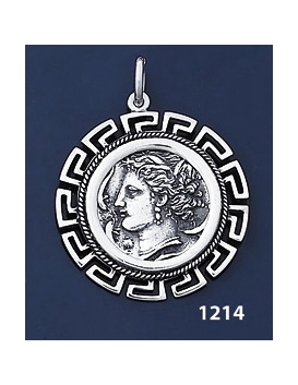 1214 Syracuse Arethousa/Artemis/Persephone Coin Pendant with Greek Key Pattern / Meander (L)