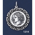 1214 Syracuse Arethousa/Artemis/Persephone Coin Pendant with Greek Key Pattern / Meander (L)