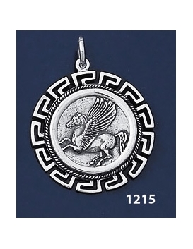 1215 Pegasi / Pegasus Coin Pendant with Greek Key Pattern / Meander (L)