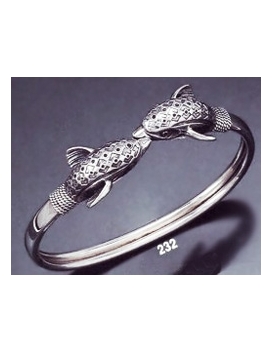 232 Double headed ornate sterling silver dolphins-heads bracelet