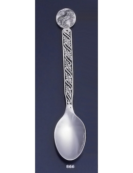 866 Silver Carved Spoon with Owl Of Wisdom Coin