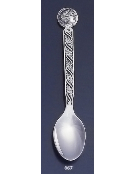 867 Silver Carved Spoon with Goddess Athena Coin