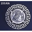 255/KA Greek Owl of wisdom brooch with Greek key pattern