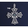 740 Double Sided Orthodox Baptism Silver Cross With Ruby & Emerald