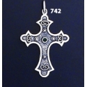 742 Double Sided Orthodox Baptism Silver Cross With Ruby & Emerald