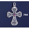 744 Double Sided Orthodox Baptism Silver Cross With Ruby & Emerald