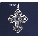 1013 Double Sided Orthodox/Byzantine Baptism Silver Cross With Ruby & Emerald