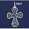 1017 Double Sided Orthodox/Byzantine Baptism Silver Cross With Ruby & Emerald