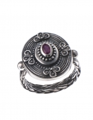 1284 Hellenistic Braided Silver Band Ring with Ruby