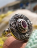 1284 Hellenistic Braided Silver Band Ring with Ruby