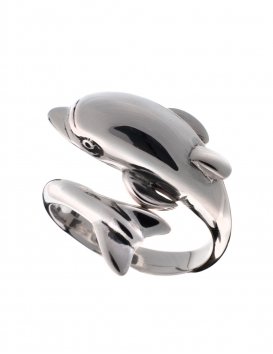 300/AA Silver Head & Tail Minoan Dolphin Ring (L)