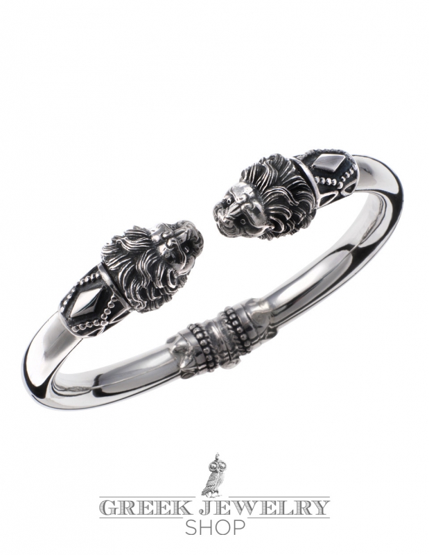 Lion Head Engraved Silver Men's Bracelet - ΛRTUKLU TELKARI ®