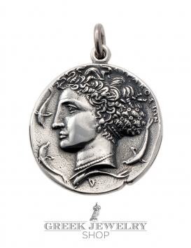15/ME Syracuse dekadrachm - Arethousa/Persephone/Goddess Artemis coin pendant