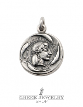 608 Silver Arethousa (nymph) and Artemis Persephone (Greek goddesses) silver coin pendant