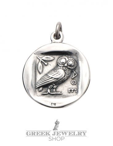 Goddess Athena & Owl of Wisdom Silver Pendant with Meander Athens Tetradrachm 