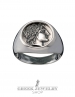 God Apollo Greek coin ring for pinky. Graduated silver ring symbolic of music and poetry