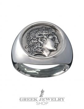 Alexander the Great ancient greek silver coin ring. Large