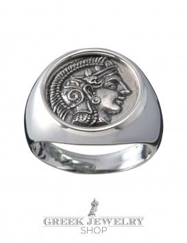Greek Goddess Athena. Large silver coin ring. Greek Jewelry shop