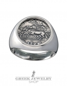 1120 Charioteer crowned by Nike (victory) chevalier silver coin ring (L)