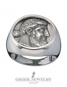1129 Large Mens Dionysus Bacchus coin ring XL