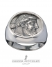 Large Mens Dionysus Bacchus coin ring. Solid silver dionysian cult jewelry