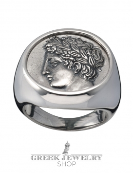 1132 Large Mens Greek God Apollo coin ring XL