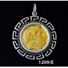 1209/E Large Alexander The Great (Lysimachos) Coin Pendant with Greek Key Pattern ( Gold Plated)