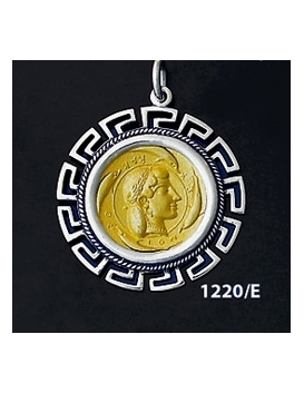 1220/E Large Syracuse Arethousa Coin Pendant with Greek Key Pattern ( Gold Plated)