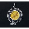 1221/E Medium Owl Of Wisdom Coin Pendant with Greek Key Pattern (Gold Plated)