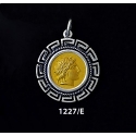 1227/E Medium Chalkidian League God Apollo Coin Pendant with Greek Key Pattern (Gold Plated)