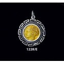 1228/E Medium Syracuse Arethousa/Artemis/Persephone Coin Pendant with Greek Key Pattern (Gold Plated