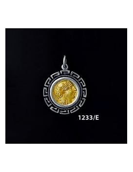 1233/E Small Goddess Athena Coin Pendant with Greek Key Pattern (Gold Plated)