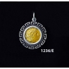 1236/E Small Alexander The Great (Lysimachos) Coin Pendant with Greek Key Pattern (Gold Plated)