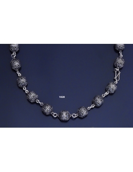 1020 Byzantine Intricate Silver Large Bead Necklace