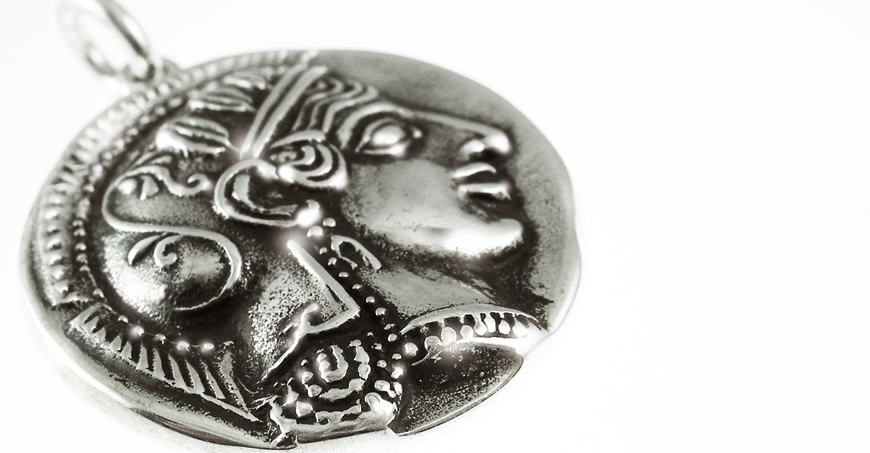 Athena Goddess silver medallion coin pendant (Greek Jewelry Shop)