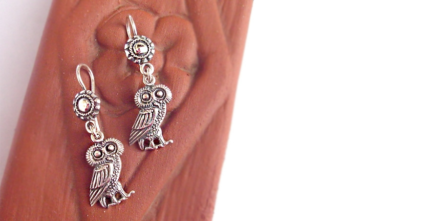 Owl of wisdom Earrings inspired from ancient Greek Jewelry and coins